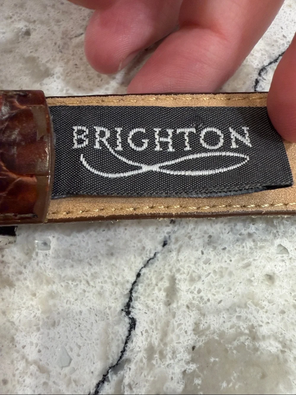 Brighton Vintage Brown Croc Embossed Leather Belt Silver Gold Western Buckle